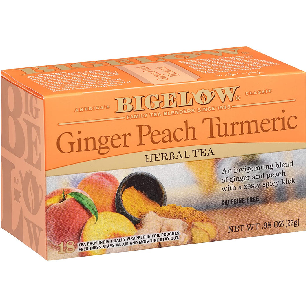 Bigelow Tea Ginger Peach Turmeric Herbal Tea Bags, 18ct